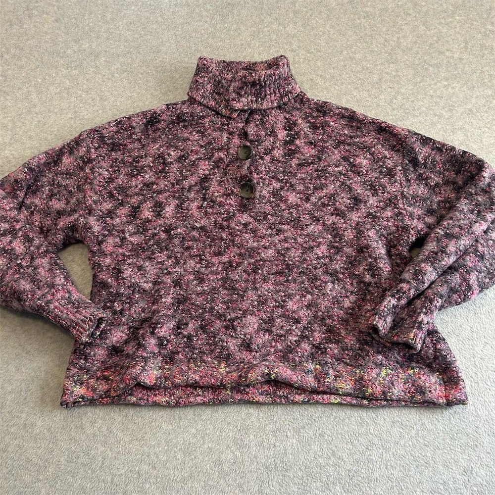 Free People Sweater Women's Stellar Shocking Pink Knit Pullover Size L Henley